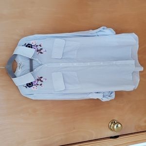 Express Women's Striped Embroidered Button Down Long Leeve Shirt